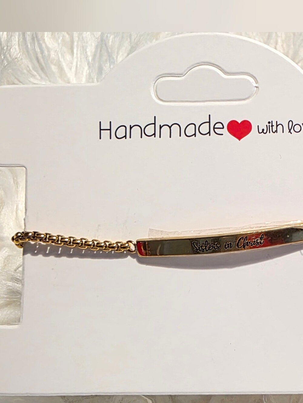 Handmade Gold 'Sister in Christ' Bar Bracelet